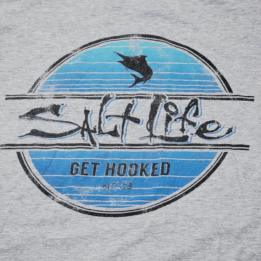 Salt Life LS Grey Unisex Tee "Get Hooked" - Size Medium - Picture 2 of 6